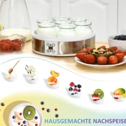 OBOSOE Yoghurtberedare – Maskin för hemmagjord yoghurt, 7 glas, rostfritt stål, silver och vit, 24 cm x 24 cm x 13 cm