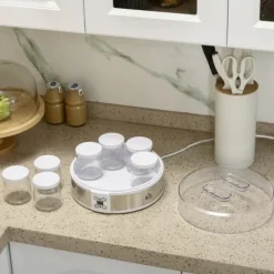 OBOSOE Yoghurtberedare – Maskin för hemmagjord yoghurt, 7 glas, rostfritt stål, silver och vit, 24 cm x 24 cm x 13 cm