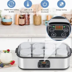 OBOSOE Yoghurtmaskin 1400ML med 8 Glas, Justerbar Temperatur & Tid, Automatisk Maskin med LCD-Skärm