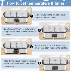 OBOSOE Yoghurtmaskin 1400ML med 8 Glas, Justerbar Temperatur & Tid, Automatisk Maskin med LCD-Skärm