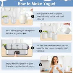 OBOSOE Yoghurtmaskin 1400ML med 8 Glas, Justerbar Temperatur & Tid, Automatisk Maskin med LCD-Skärm
