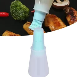 Bakpenslar-Oljeborste Silikon Multifunktionell Såsgrill Oljeborste med Transparent Flasklock Köksverktyg Grön