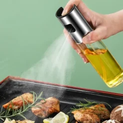 Olje- & Vinägerbehållare-Oljesprutflaska i rostfritt stål - lätt att rengöra & återanvändbar köksspruta