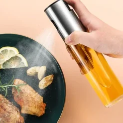 Olje- & Vinägerbehållare-Oljesprutflaska i rostfritt stål - lätt att rengöra & återanvändbar köksspruta