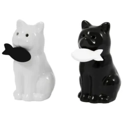 Original salt- och pepparkar i form av en katt. Set av salt- och pepparkar i keramik. Mått: 5 x 9 cm - Fisura