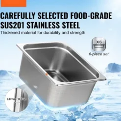 8-pack 1/2 storlek Hotellpannor i rostfritt stål, Ångbordspanna med 4" djupt lock, hållbar och praktisk
