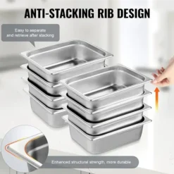 8-pack 1/2 storlek Hotellpannor i rostfritt stål, Ångbordspanna med 4