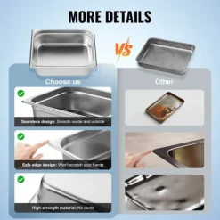 8-pack 1/2 storlek Hotellpannor i rostfritt stål, Ångbordspanna med 4