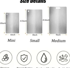 3-Pack Dubbel­sida Skärbrädor i Rostfritt Stål – Mögelresistenta & Vattentåliga Skärbrädor för Kök