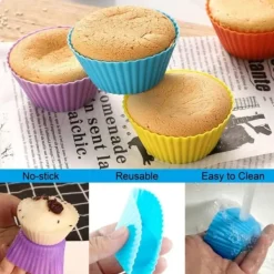 24-pack, flerfärgade återanvändbara silikonformar för muffins, non-stick och flexibla muffinsplåtar, lättrengjorda muffinsformar