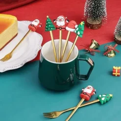 Matbestick-1-pack julskedar i rostfritt stål, 6 delar, set med presentask