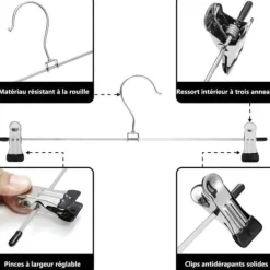 Kläd- & Garderobsförvaring-20-pack kjolhängare med justerbar halkfri byxklämma Platsbesparande metallhängare för jeans, 35 cm