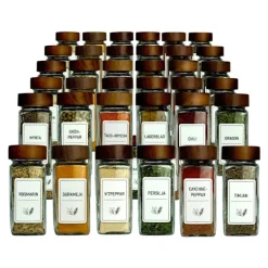 Köksorganiserare-36-Pack Kryddburkar med Akaciaträlock – Kryddset med Svenska etiketter