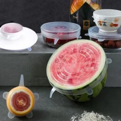 Skållock-Pack med 6 Extensible och Stretchable Silikontoppar Kompatibla med Mikrovågsugn och Diskmaskin