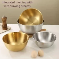 Tallrikar & Bordsserviser-3-pack rostfria skålar - för bakning, matlagning, sallad, frukt, blandning (guld)