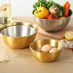 Tallrikar & Bordsserviser-3-pack rostfria skålar - för bakning, matlagning, sallad, frukt, blandning (guld)