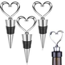3-Pack Vinkork med Hjärta i Metall – Vinpropp Vinförslutare Silver