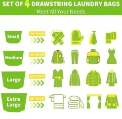 Tvättutrustning-4-packTvättpåsar med fint nät ,Tvättpåse med snörstoppare , Vit