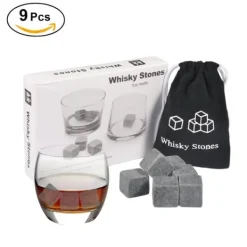 Whiskystenar--paket med 9 st. isbitar för whiskykylsten, drycker, vin, ölkylare, barberedningskuber, presentset