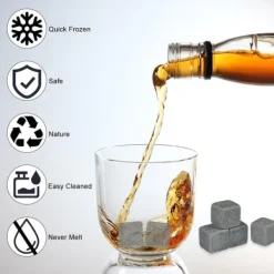 Whiskystenar--paket med 9 st. isbitar för whiskykylsten, drycker, vin, ölkylare, barberedningskuber, presentset