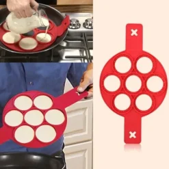 Köksformar-Pannkaksform - Köksredskap - Röd silikon - 7 cirklar - Värmebeständig - Lätt att rengöra