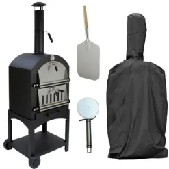 Grillar-Pizzaugn med Regnskydd och 30 cm Pizzaspade Utomhusugn Stenugnsbakning Pizzasten Pizzaskärare Grillning Pizza 2 Hjul och Handtag Portabel Utomhusbruk | CDON