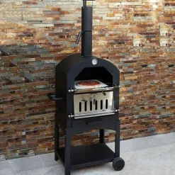 Grillar-Pizzaugn med Regnskydd och 30 cm Pizzaspade Utomhusugn Stenugnsbakning Pizzasten Pizzaskärare Grillning Pizza 2 Hjul och Handtag Portabel Utomhusbruk | CDON