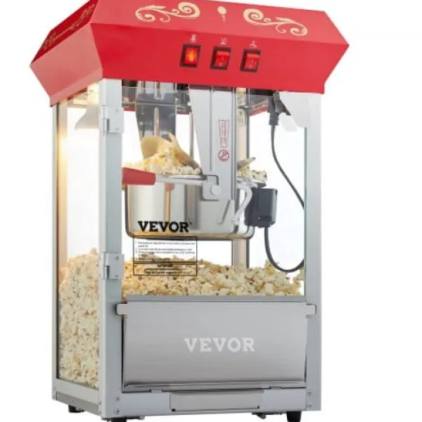 Popcornmaskiner-Popcornmaskin, 39x34.5x61 cm, Röd, Härdat glas