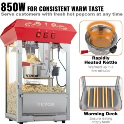 Popcornmaskiner-Popcornmaskin, 39x34.5x61 cm, Röd, Härdat glas