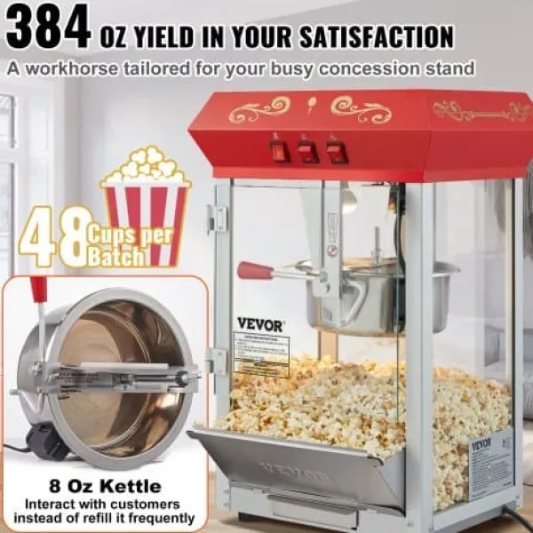 Popcornmaskiner-Popcornmaskin, 39x34.5x61 cm, Röd, Härdat glas