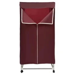 Portabel klädtork - PTC torkskåp - Pekskärm - Effekt 1200–1500 W - IPX1 - Timer 0–240 min & 3 lägen - Fyra hjul - Med överdrag - Vinröd