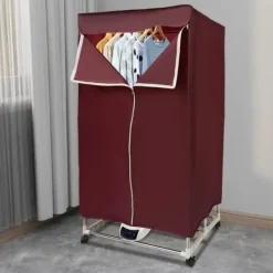 Portabel klädtork - PTC torkskåp - Pekskärm - Effekt 1200–1500 W - IPX1 - Timer 0–240 min & 3 lägen - Fyra hjul - Med överdrag - Vinröd