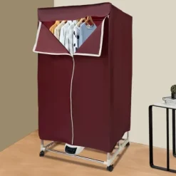 Portabel klädtork - PTC torkskåp - Pekskärm - Effekt 1200–1500 W - IPX1 - Timer 0–240 min & 3 lägen - Fyra hjul - Med överdrag - Vinröd