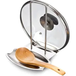 Skedhållare-Praktisk skedstöd och kastrullhållare Redskapsstöd Rostfritt stål Stekpanna Lock Hylla Stativhållare Skedhållare