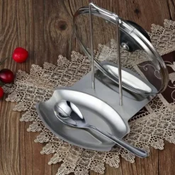 Skedhållare-Praktisk skedstöd och kastrullhållare Redskapsstöd Rostfritt stål Stekpanna Lock Hylla Stativhållare Skedhållare