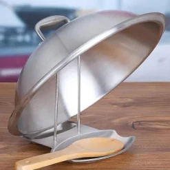 Skedhållare-Praktisk skedstöd och kastrullhållare Redskapsstöd Rostfritt stål Stekpanna Lock Hylla Stativhållare Skedhållare