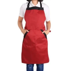 Förkläden-Praktiskt Damförkläde Herrklänning För Hemkök Restaurang Matlagning Kock Röd