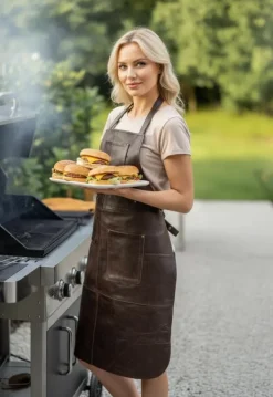 Förkläden-PREMIUM SKINNFÖRKLÄDE GRILL / BBQ / BARISTA / KOCK / FRISÖR FÖRKLÄDE BRUN VINTAGE