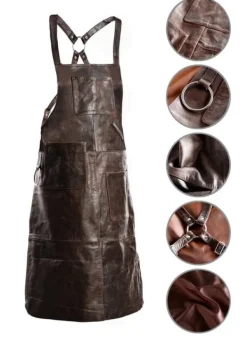 Förkläden-PREMIUM SKINNFÖRKLÄDE GRILL / BBQ / BARISTA / KOCK / FRISÖR FÖRKLÄDE BRUN VINTAGE