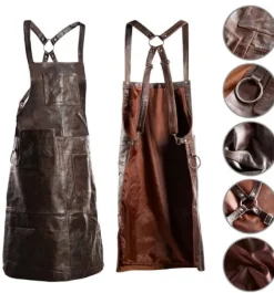 Förkläden-PREMIUM SKINNFÖRKLÄDE GRILL / BBQ / BARISTA / KOCK / FRISÖR FÖRKLÄDE BRUN VINTAGE