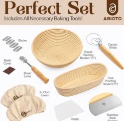 Bakning-Professionell bakbok för surdeg - 14-delars set med banneton, lammekaks och skrapor - Perfekt för hemmabagare