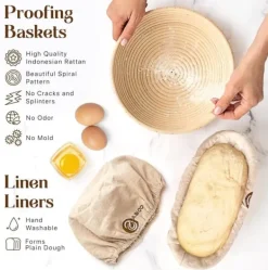 Bakning-Professionell bakbok för surdeg - 14-delars set med banneton, lammekaks och skrapor - Perfekt för hemmabagare