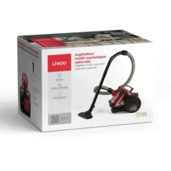 Golvdammsugare-Påslös multicyklondammsugare - LIVOO DOH105R - 700 W - 2 L - 78 dB - Tvättbart filter - 2-i-1-munstycke - Röd / Svart