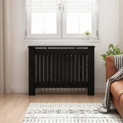 vidaXL Elpannor & Värmepannor-Radiatorlock Svart Ek 112 x 19 x 81,5 cm Konstruerat trä