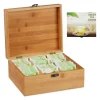 Förvaringsburkar-Relaxdays Bamboo Tea Box, Box, 72 tepåsar, Lock, 6 fack, HxBxD: 9,5 x 22 x 18,5 cm, Natural