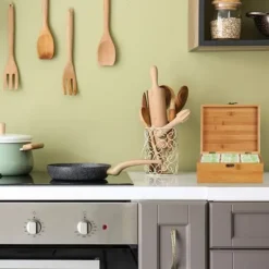 Förvaringsburkar-Relaxdays Bamboo Tea Box, Box, 72 tepåsar, Lock, 6 fack, HxBxD: 9,5 x 22 x 18,5 cm, Natural