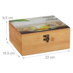 Förvaringsburkar-Relaxdays Bamboo Tea Box, Box, 72 tepåsar, Lock, 6 fack, HxBxD: 9,5 x 22 x 18,5 cm, Natural
