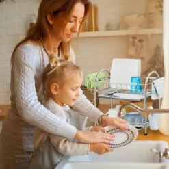 Relaxdays Diskställ för disk, 2 nivåer, brickor, rostfritt stål och plast, HLP: 39,5 x 60 x 28 cm, silverfärgad