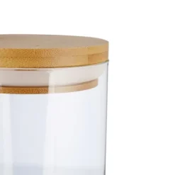 Förvaringsburkar-Relaxdays Glasförvaringslådor, set om 3, storlekar 500, 700, 1000 ml, pasta, ris, flingor, kaffe, D 9,5 cm, bambu