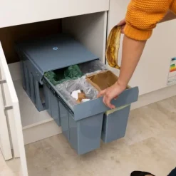 Relaxdays Kökshurts, Avfallssystem, återvinningssystem, plast, 4x 8 l, HLP 35,1 x 34,3 x 48 cm, grå